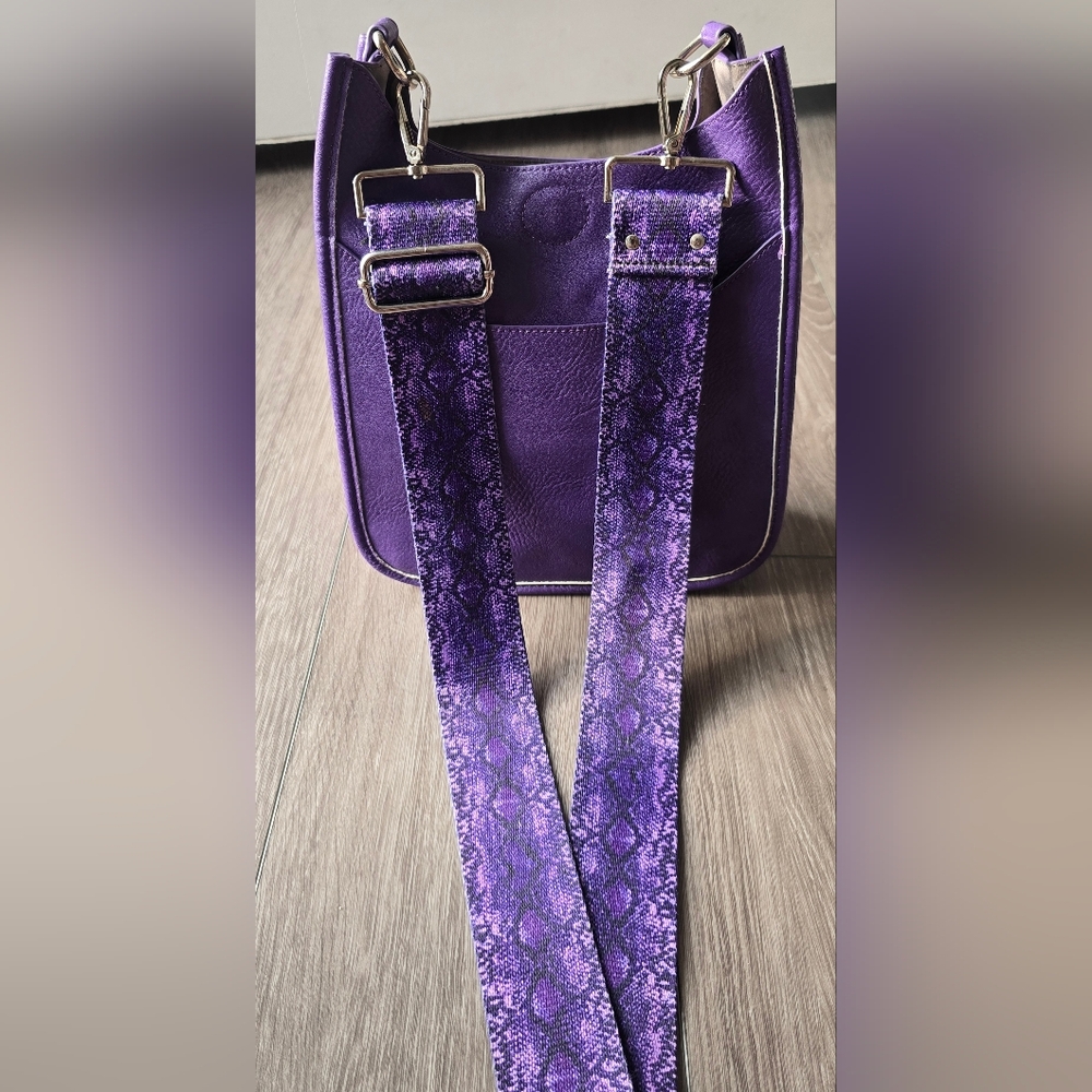 Versatile Jewel Toned Purple Crossbody Snake Print Guitar Strap + Solid Strap - Picture 10 of 10